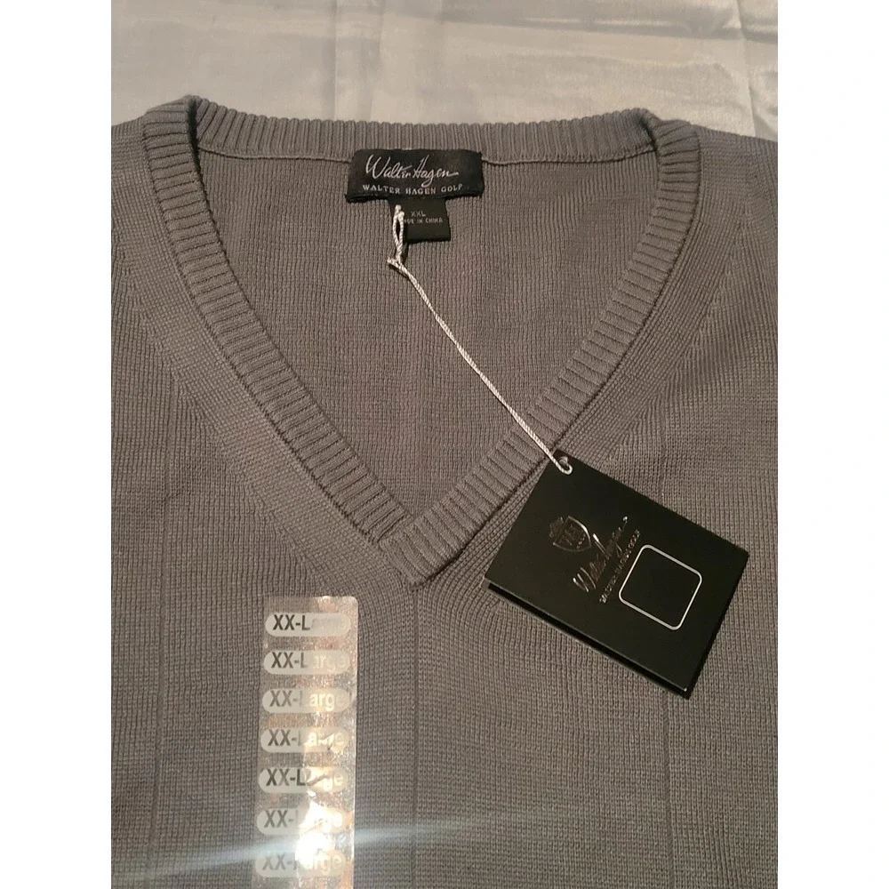 NWT Walter Hagen‎ Golf Sweater Vest Mens 2XL XXL Silk Cotton Gray Sports Preppy